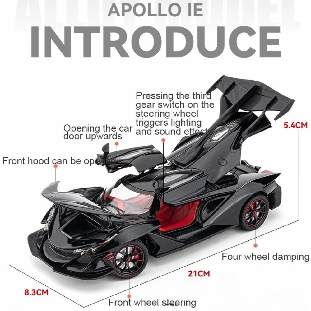1:24 Scale Apollo Evo IE Super Car Model Toy Metal Body Sound Light Scissor Doors Opened Miniature Vehicle Desktop Ornaments