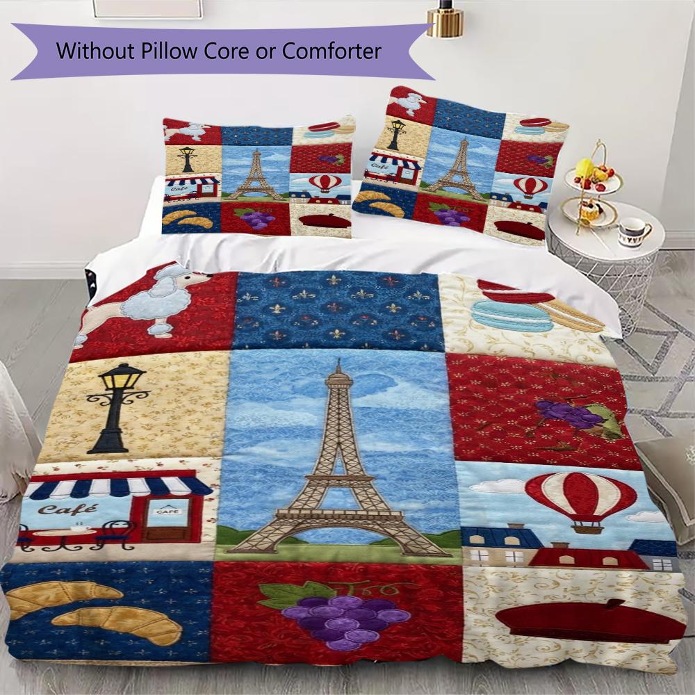 Set Copripiumino con Motivo Torre Eiffel di Parigi Copripiumino Federa Decorazione per la Casa Regalo di Compleanno (1 * copripiumino + 2 * federe senza imbottitura)84