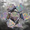 7 Pcs Colorful Fish Scale Metal Dice Solid Metal Polyhedral Dice Set Suitable for Role-Playing RPG  Board Game Card Game