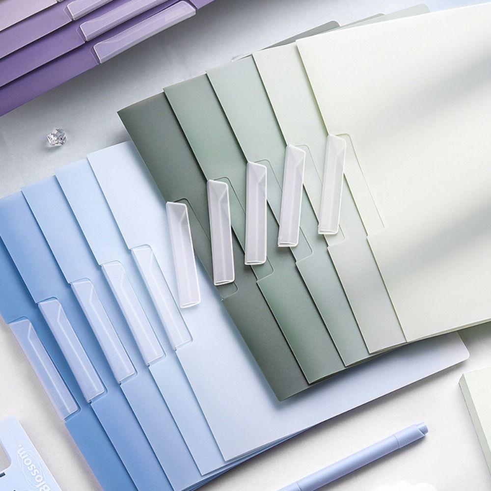 5Pcs Gradient Design Rotating Side Opening Folder Waterproof Dustproof A4 File Folder Plastic Portable Document Container