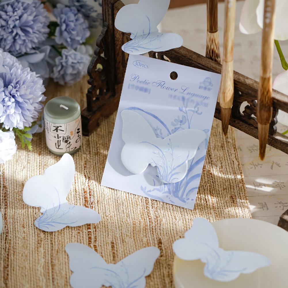 Flower Language Sticky Notes N Times, Ancient Fan Shaped Butterfly Tent Decoration DIY Notes, Messages, Sticky Notes