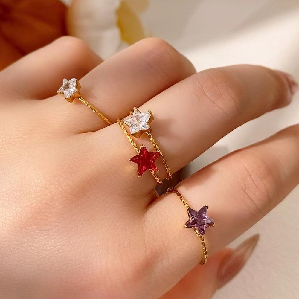 CARLIDANA Minimalist Colourful Cubic Zircon Rings Jewelry Stainless Steel Gold Plated Hot Sale Heart Star Open Rings for Women