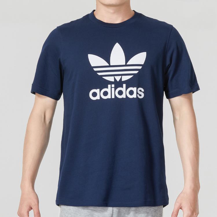 Adidas Originals Trefoil Letter Logo Print Crew Neck Short Sleeve T-Shirt Men Tops Navy IA4814