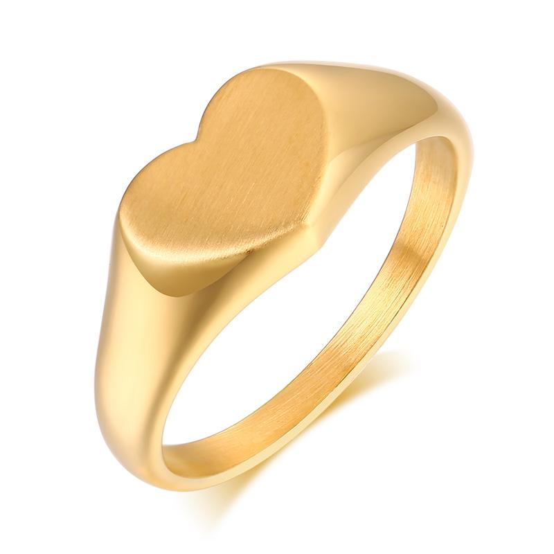 Anello sigillo personalizzato in acciaio inossidabile color oro con incisione iniziale, anello da mignolo per donna