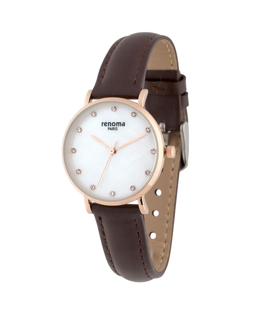 Lenomasigye Slim Cubic Mother-Of-Pearl Brown Women'S Leather Watch Re530Br