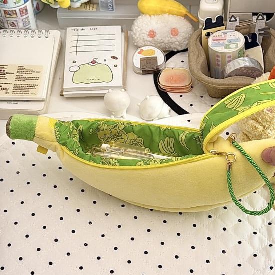 Pencil Case Large Capacity Plush Simulated Banana Shape Zipper Closure Pen Holder Multifunctional Stationery Organizer
