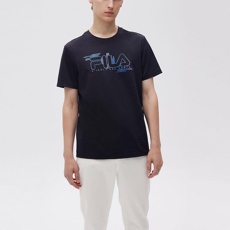 FILA Embroidered Logo Loose Knit Short Sleeve T-Shirt Men Tops Heritage-Blue F11M122102F-NV