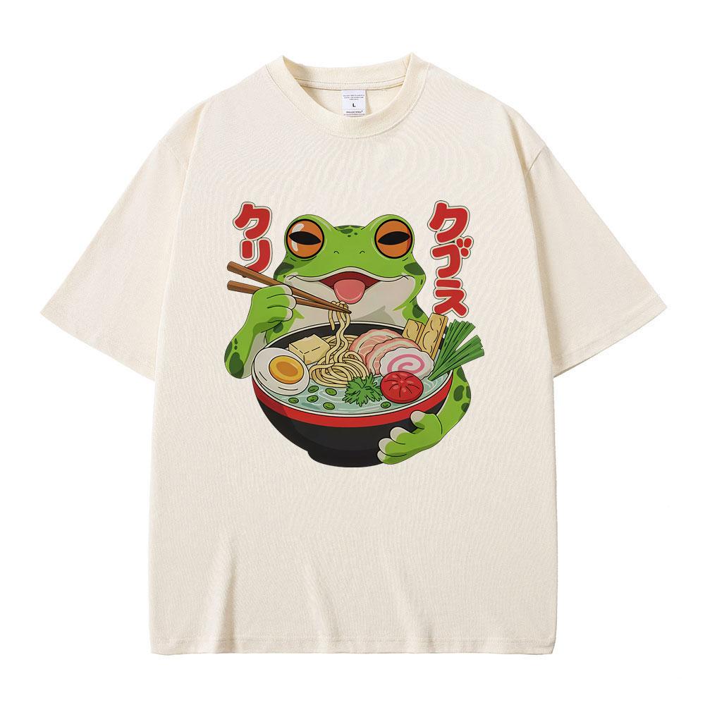 

Funny Frog Eat RaUnisex Meme Graphic Tshirt Unisex Women Vintage Japanese Style T Shirt Male Casual Pure Cotton Short Sleeve Tshirts M