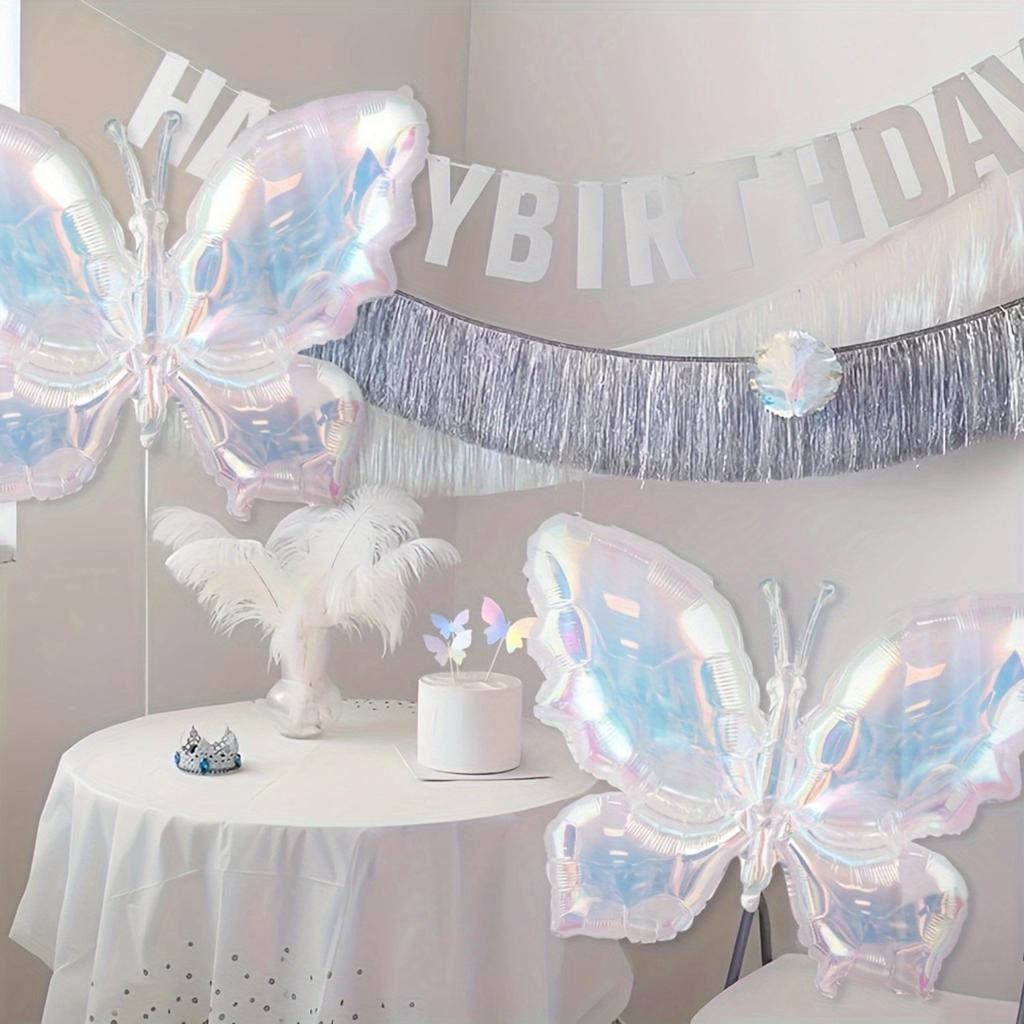 2pcs Shiny Butterfly Balloons: Pearl White Giant Butterflies for Holiday Celebrations