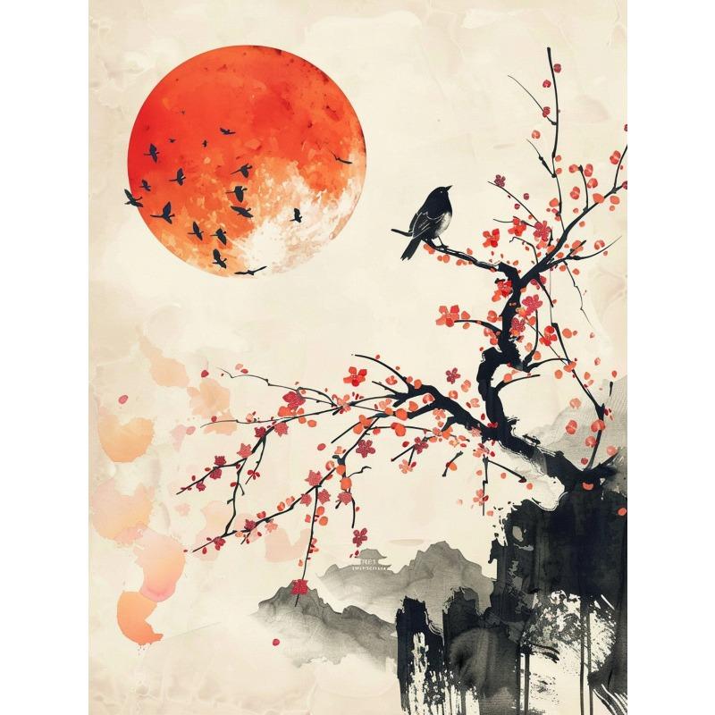 Minimalistische Orientalische Asiatische Stil Tuschemalerei Poster und Drucke Leinwanddruck Wandkunst Bild für Wohnzimmer Heimdekoration