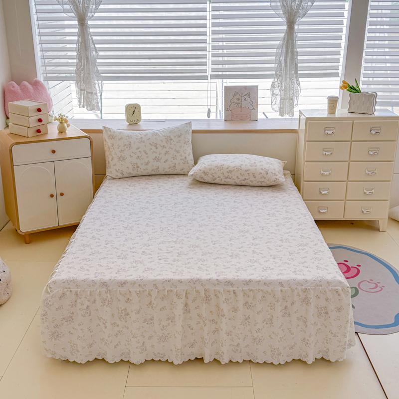 Sleeping Grid A-class Cloud Feeling Cotton Wrinkled Yarn Double-layer Yarn Bed Skirt