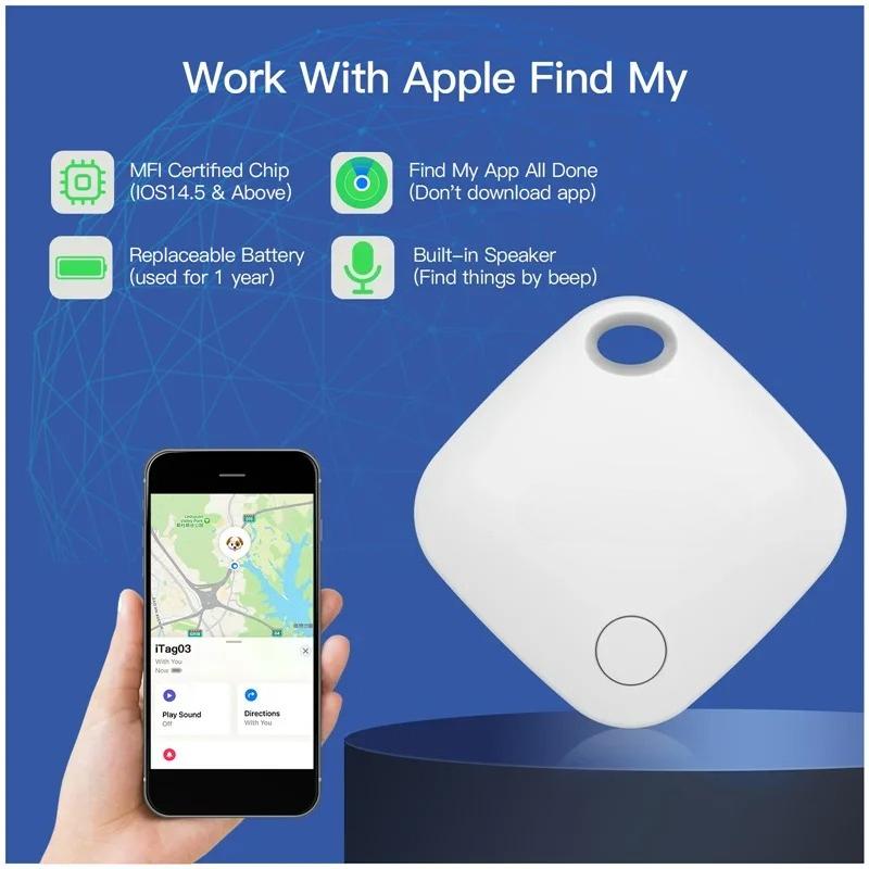 MFI Rated Smart Bluetooth Tracker Alarm for iPhone Anti Lost Device Works with Find My APP Replacement Tag Locator