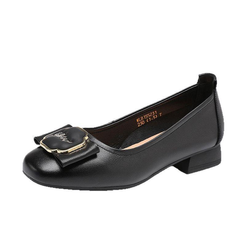 Red Dragonfly Women's Genuine Leather Chunky Heel Shoes - Soft Sole, Low Cut, Perfect for Work & Summer Wear