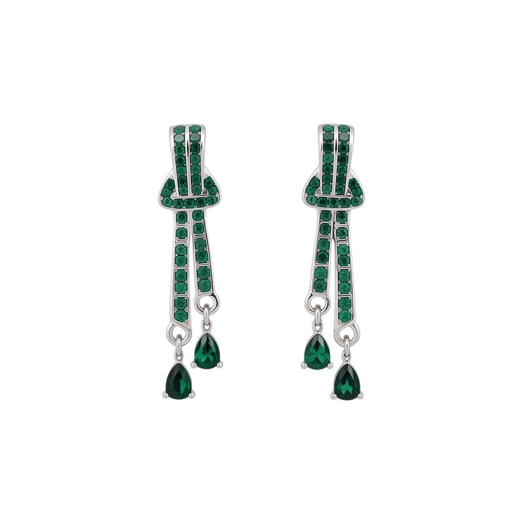 Light Luxury Silver Needle Rhinestone Water Drop Stud Earrings – Elegant Retro Design