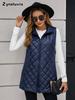 Neues einfarbiges, lang geschnittenes, gestepptes Baumwoll-Westen-Streetwear für Damen