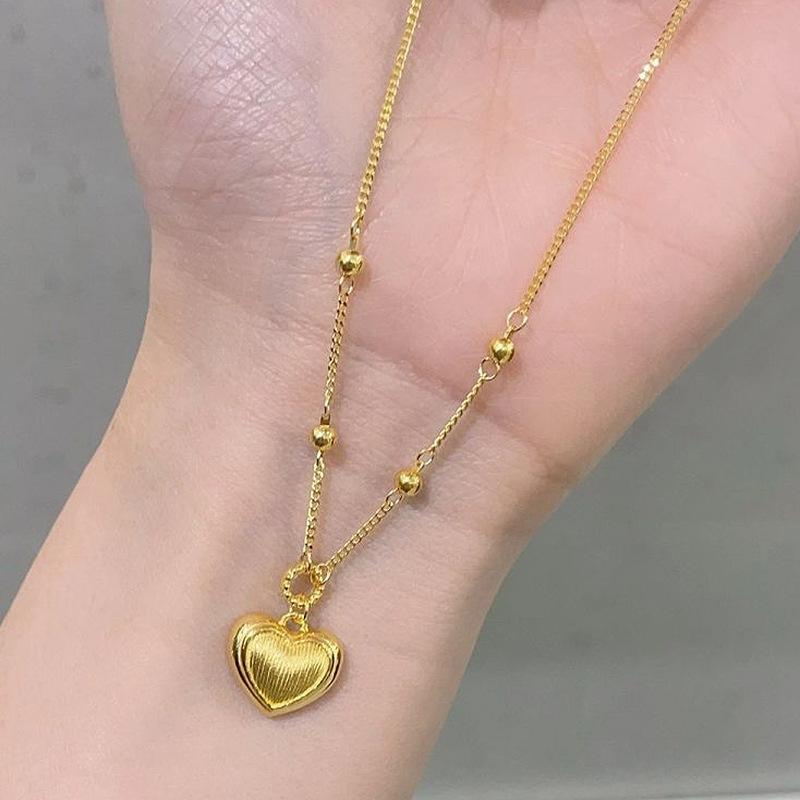 Antique Gold Craftsm Brushed Heart-shaped Necklace Vintage Design New In Sweet Style Collar Chain Wedding Banquet Jewelry