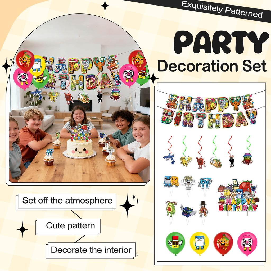 Birthday Theme Party Decoration Banner Pull Flag Cake Flag Balloon- Set