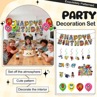 Birthday Theme Party Decoration Banner Pull Flag Cake Flag Balloon- Set