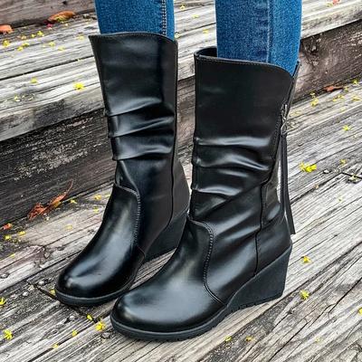 Zapatos de Cuña de Moda para Mujer 2024 Color Sólido Botas Simples de Media Caña para Mujer Cómodas y Versátiles Talla Grande Zapatos de Plataforma para Señoras