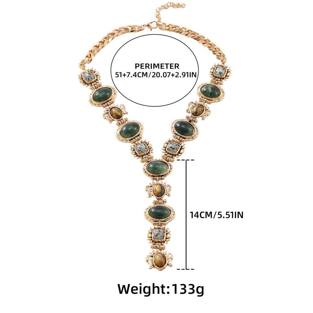 2024 Retro Style Natural Stone Look Ladies Sweater Chain Necklace