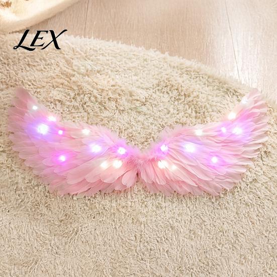 Realistic Angel Wings for Photography LED Light Up Feather Costume Kids, Cupid Parties Glowing Fairy Wings, Halloween Cosplay Party Performance Props