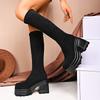 Fashion Super High Heel Platform Boots Autumn New Round Toe Small Platform Anti-slip Soft Leather Stretch Tall Skinny Boots