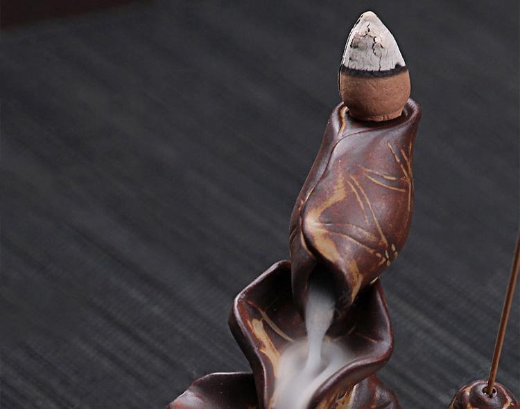 Lotus Incense Holder Burner Waterfall Backflow Home Decor Censer for Tea House