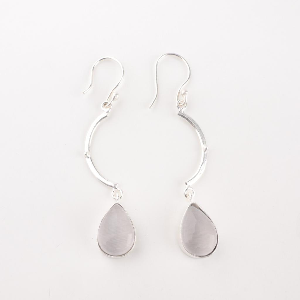 Selenite Gemstone 925 Solid Silver Jewelry Handmade Earrings 2.60" Gift For Her EE-43-43