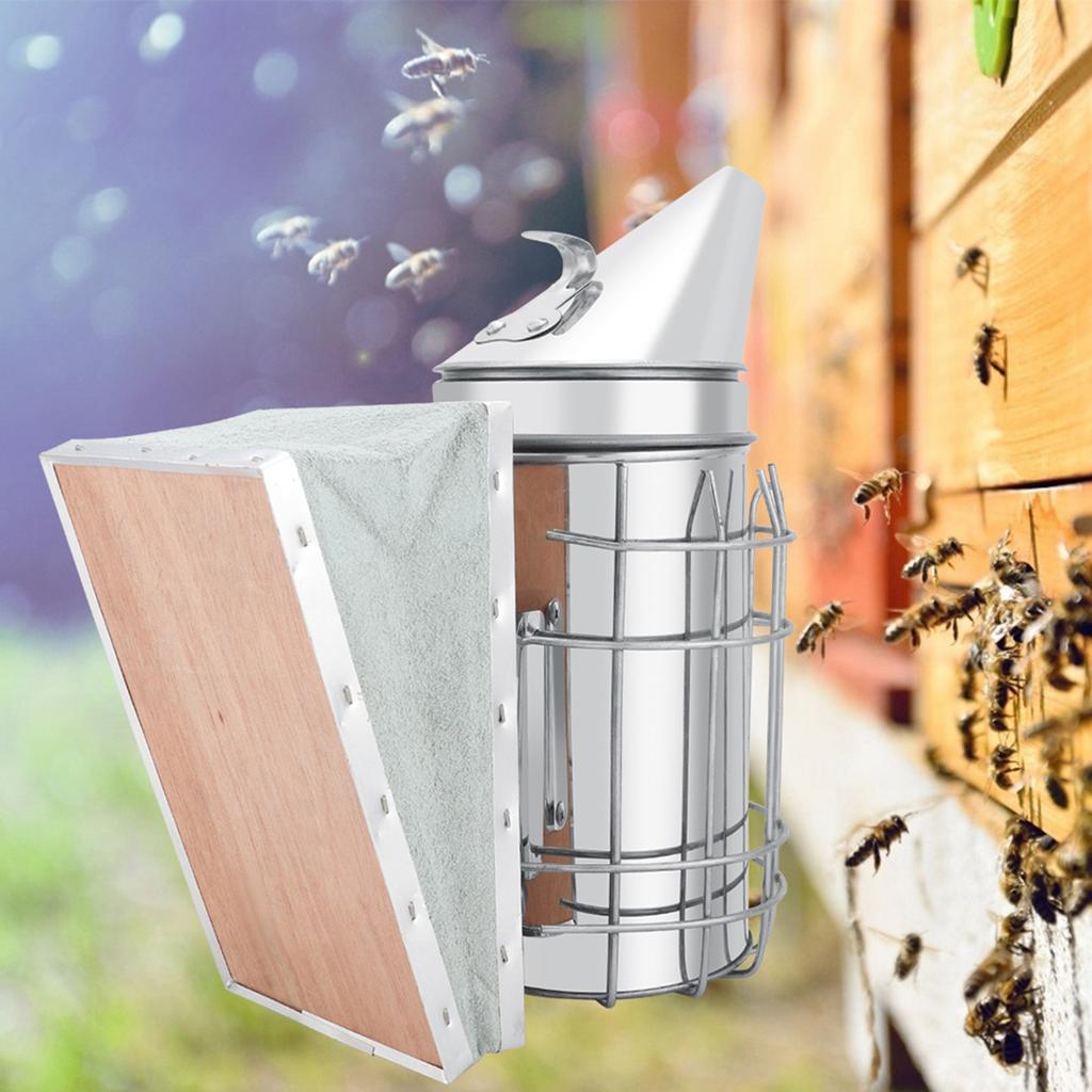 Stainless Steel Manual Bee Smoker Apiculture Beekeeping Tool with Heat Shield Protection