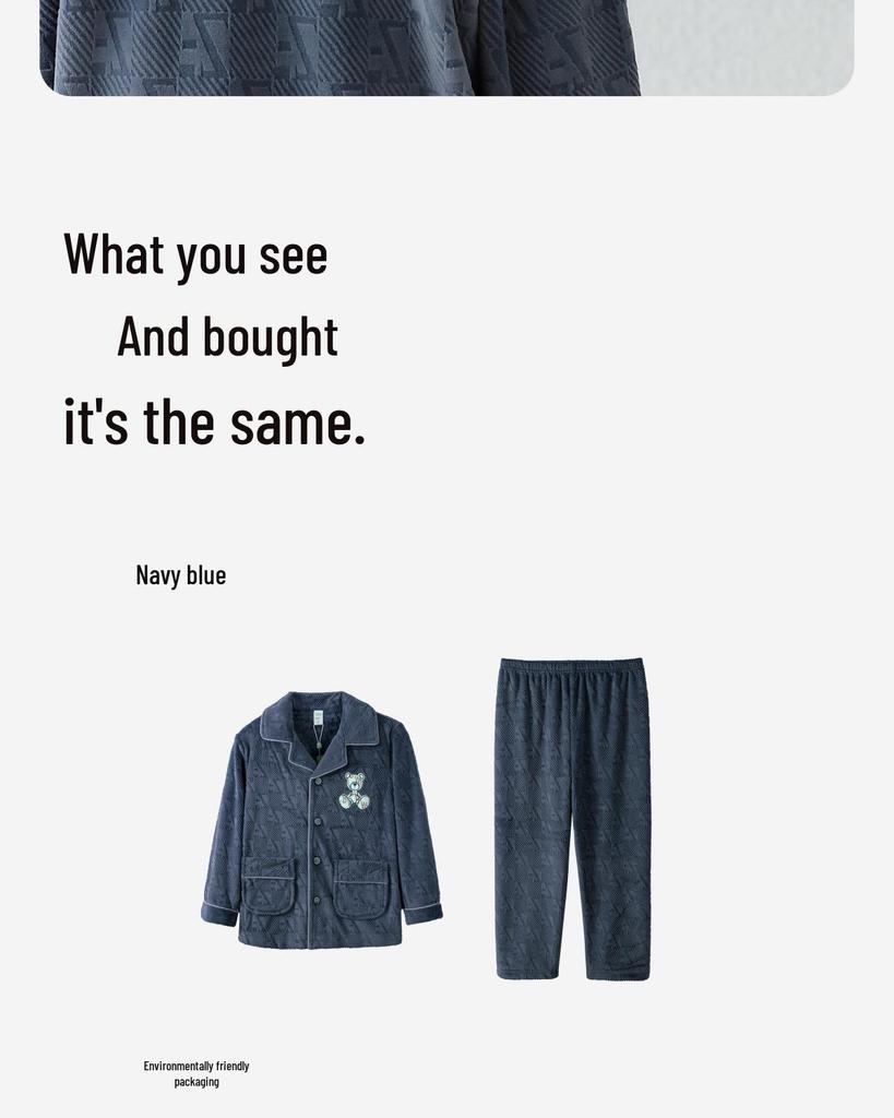 Lulu Niu Boys' Thickened Fleece Pajama Set for Autumn and Winter