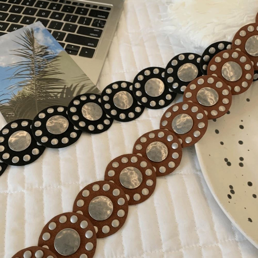 Metal Rivets Rivet Belt Genuine Leather Look Waist Belt Vintage Wide Belt