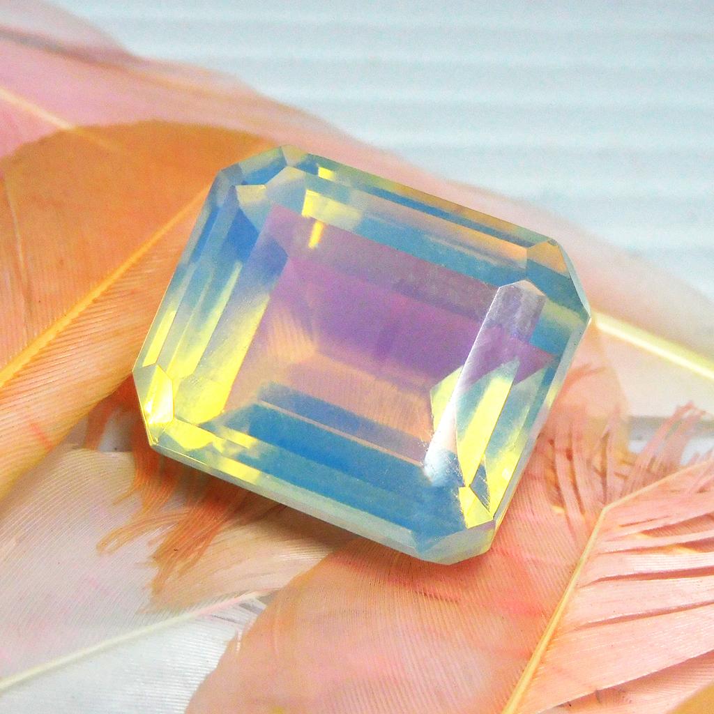 Lab-Created Opal Loose Gemstone Ethiopian Multi-Color 52 ct Emerald Cut October Birthday Birthstone