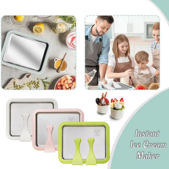 Fried Ice Machine Stainless Steel Large Freezing Tray with 2 Non-Stick Scrapers Fried Yogurt Maker