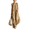 Women Sleeveless V Neck Loose Fit Lightweight Maxi Dress with Pockets Casual Summer Long Dress for Daily Wear