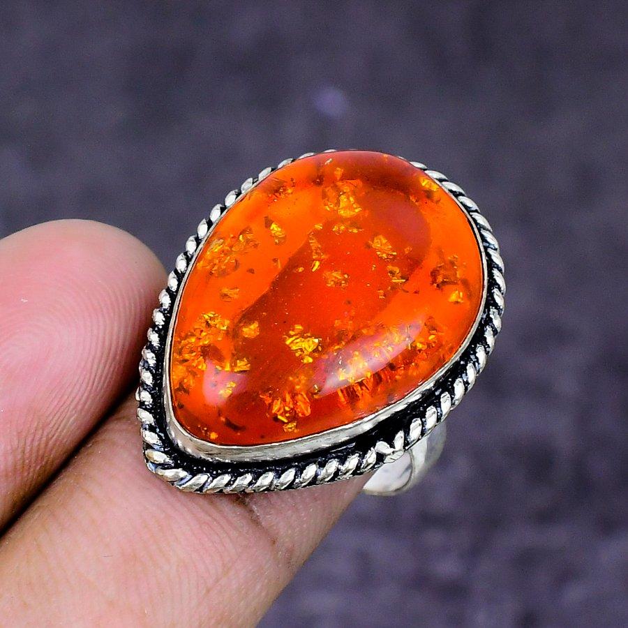 Natural Baltic Amber Gemstone 925 Sterling Silver Jewelry Ring Size 8 ETC-14822
