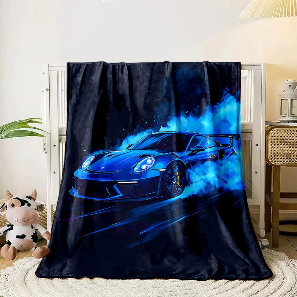 "Blue Sports Car Drift Design" for all seasons blanket lunch break throw gift
