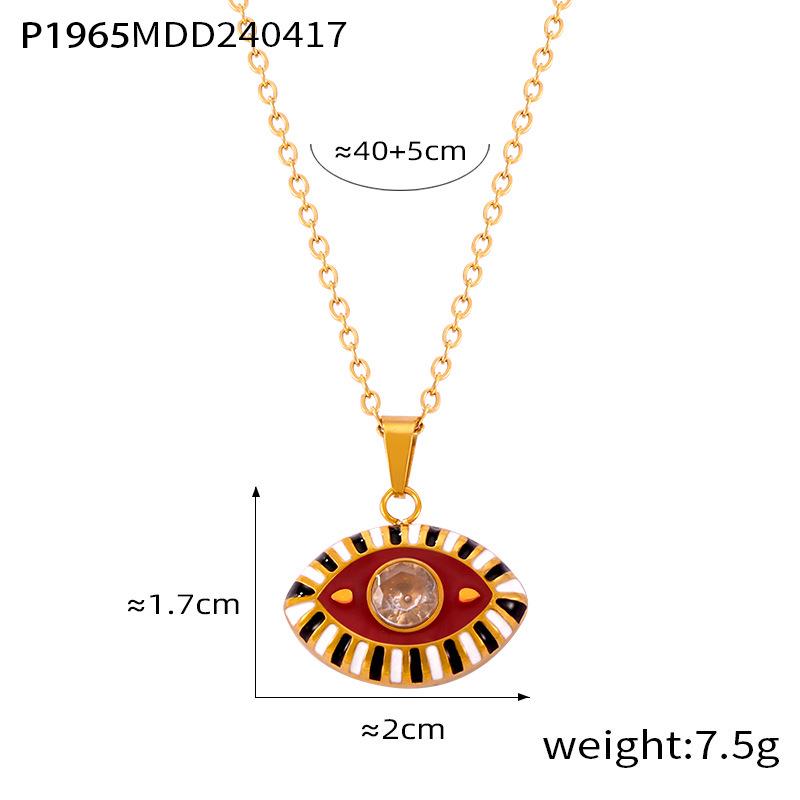Bohemian Devil's Eye Pendant Necklace in Enamel & Titanium Steel with Rhinestones for Women