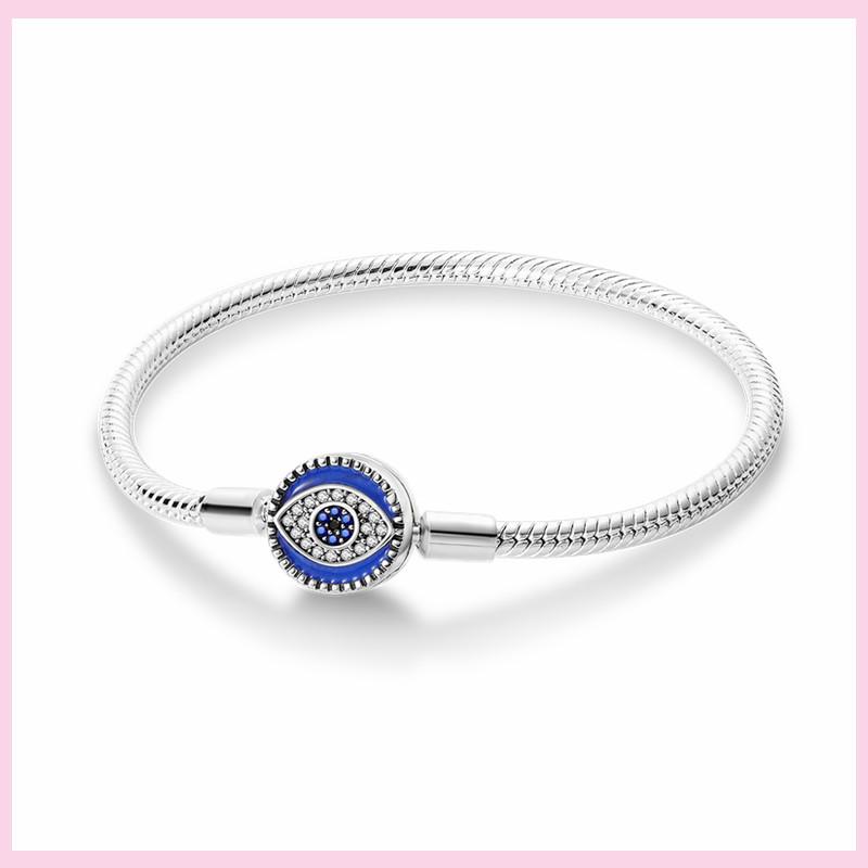 925 Sterling Silver Bracelet Star Moon Blue Eyes Zircon Heart Safety Chain Bracelets Snake Bone Chain Fit DIY Charms Jewelry