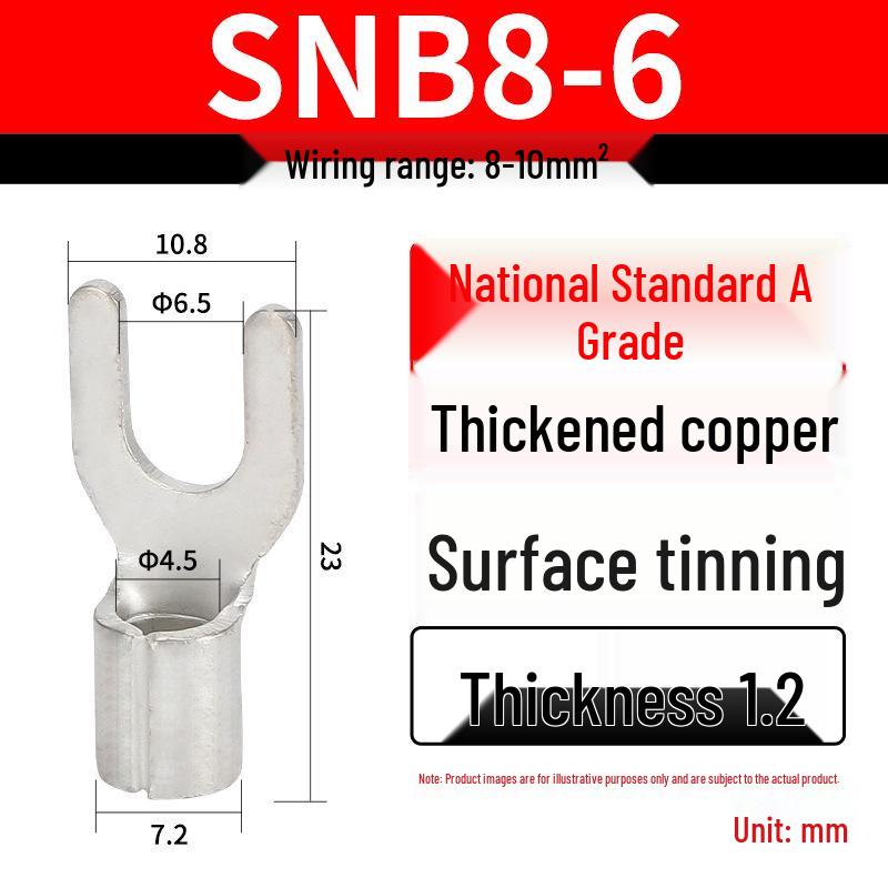 Grade A Fork & U-shaped Tin-Plated Copper Crimp Terminals - Purple, Cold Crimp, Thickened