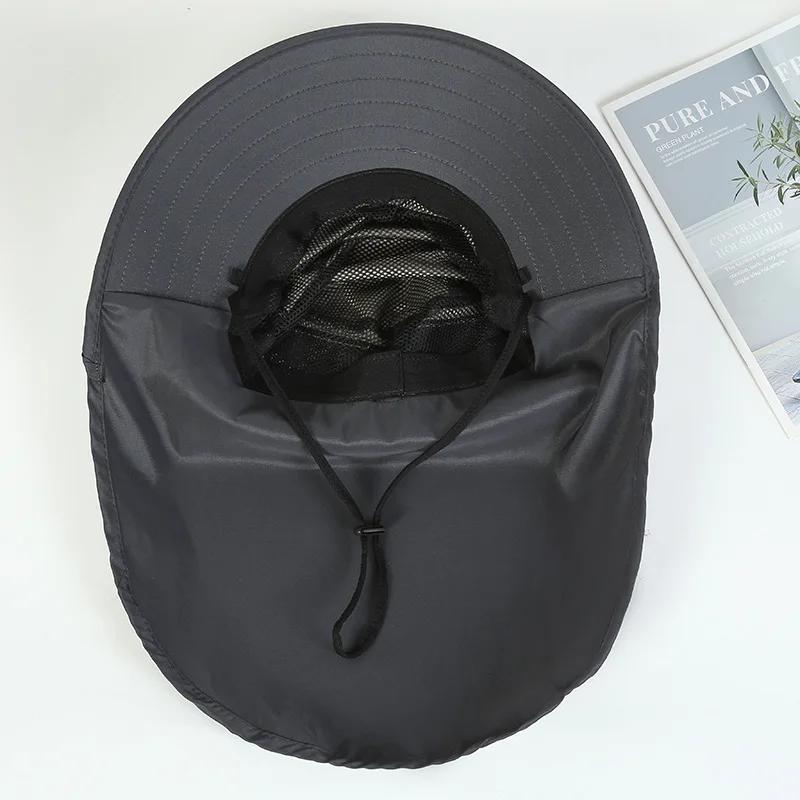 New Custom Logo Sweatband Neck Cover Bucket Hat Men Foldable Outdoor Flap Cap Wide Brim Sunshade Fisherman's Hats Camping Caps