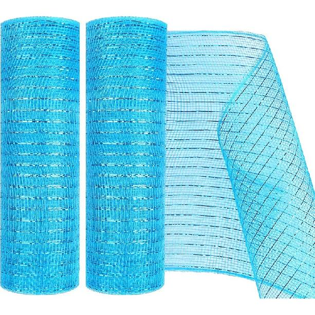 2 Pack Deco Mesh 10 Inch x 30 Feet Decor Mesh Ribbon with Metallic Foil Deco Mesh Wreath Supplies Ribbon Mesh Roll for Spring Wreaths, Craft, Party