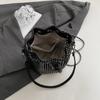 Black Bag For Women Fashion Pleated Strape Design Shoulder Bag Trend Drawstring Bucket Crossbody Bag Lady Pu Leather Bag Brand