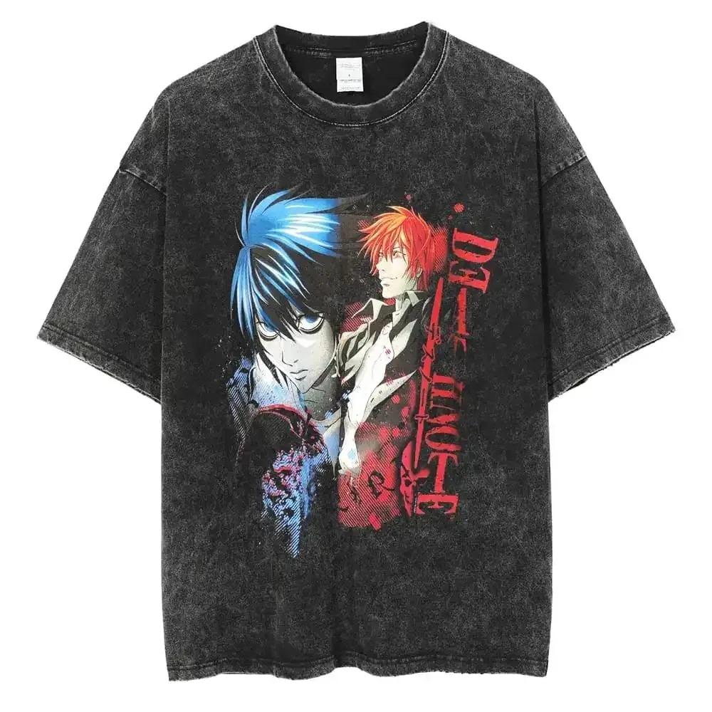 Death Note Light Vs L Detective Manga Panel Graphic Unisex Heavy Cotton Vintage Black Streetwear TShirt S