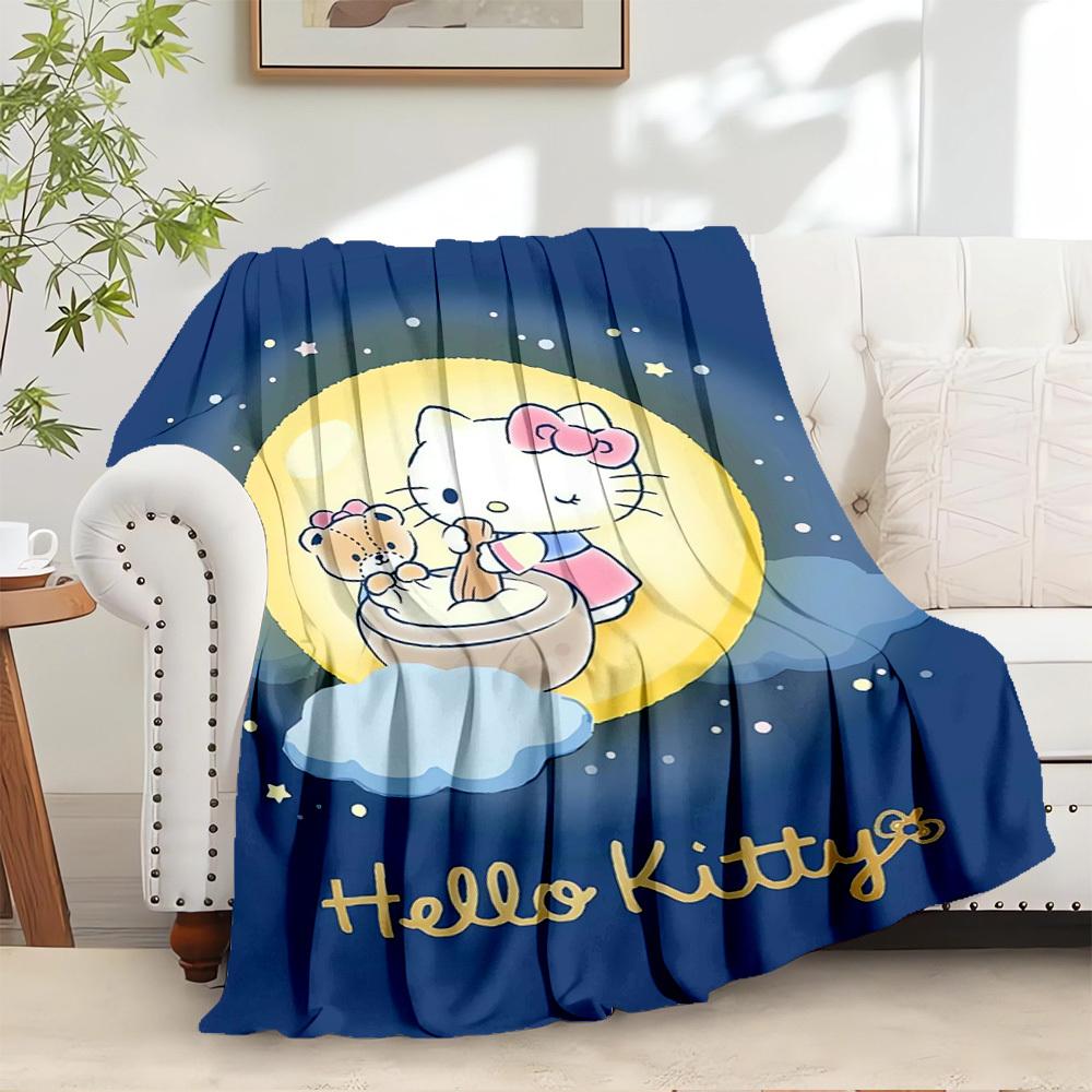 

1pc Hello Kitty Moonlight Bath Bear Design Blanket - Home Decor, All Seasons, Comfortable, Machine Washable, Gift for Everyone, Suitable for 130x150cm