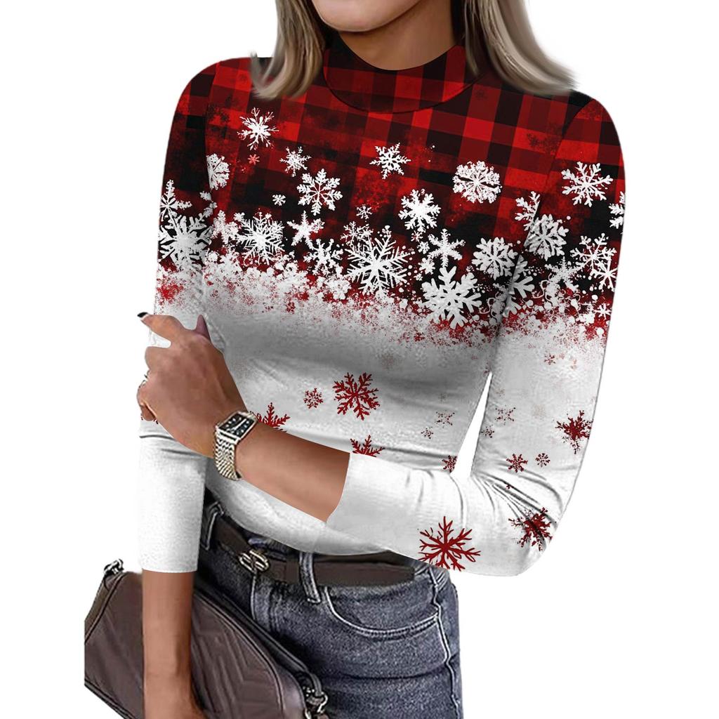 Damen Slim Bottom T-Shirt Mode Lässig Farbverlauf Druck Rundhals Pullover 3/4 Ärmel Top