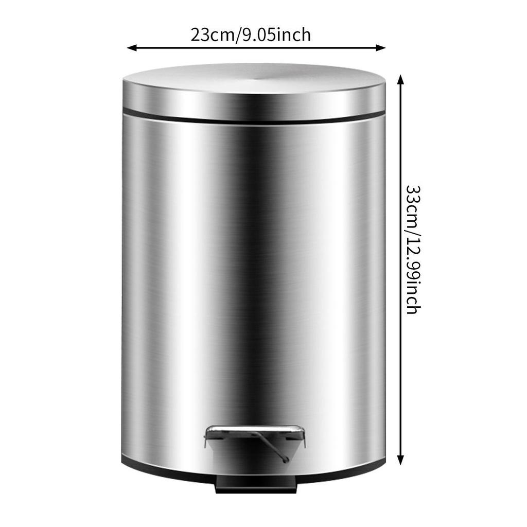 Stainless Steel Flip-Top Trash Can: Silent, Soft-Close, Foot-Operated Bin for Bathroom or Kitchen.