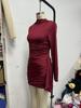 2026 Women's Autumn/Winter Solid Color Slimming Dress with Sashes and Long Sleeves