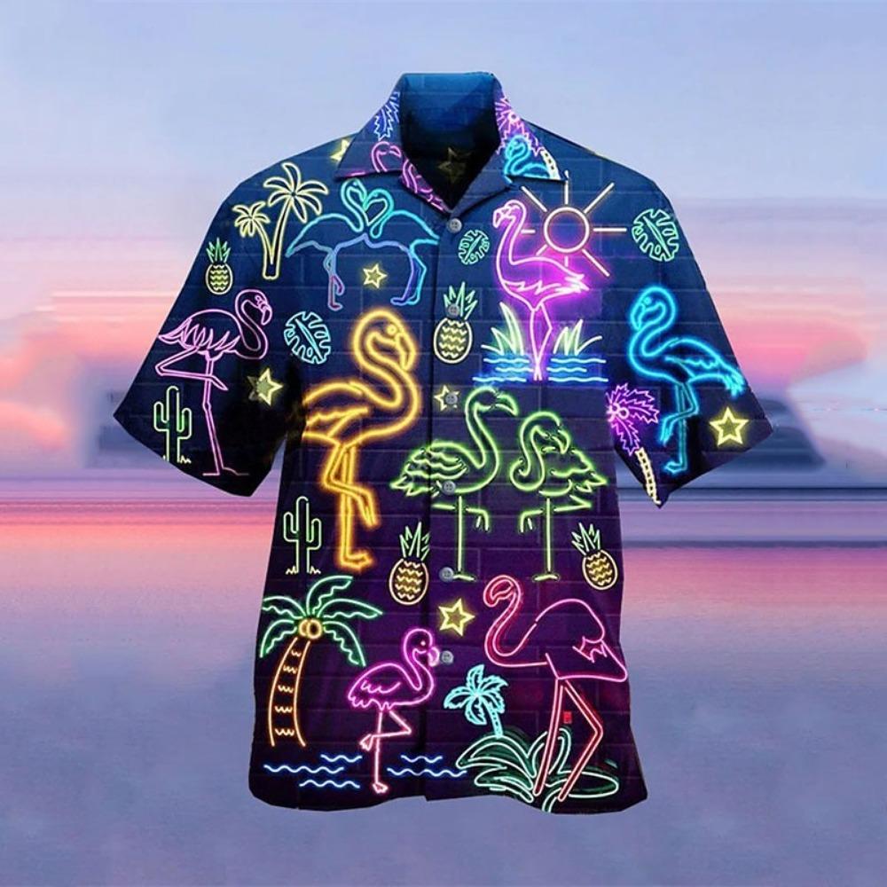 Men s shirt Hawaiian shirt camp T-shirt fluorescent 3D printing street casual short-sleeved clothing fashionable casual S