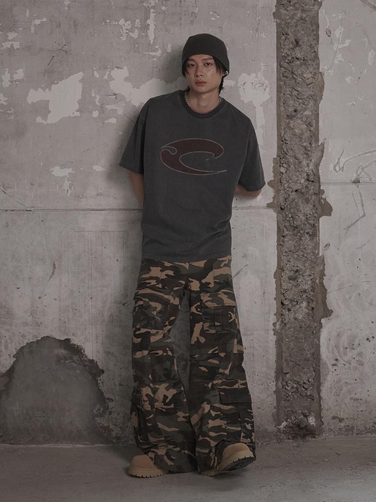 LERENNE Multi Pocket Cargo Flare Camo Pants - Camo