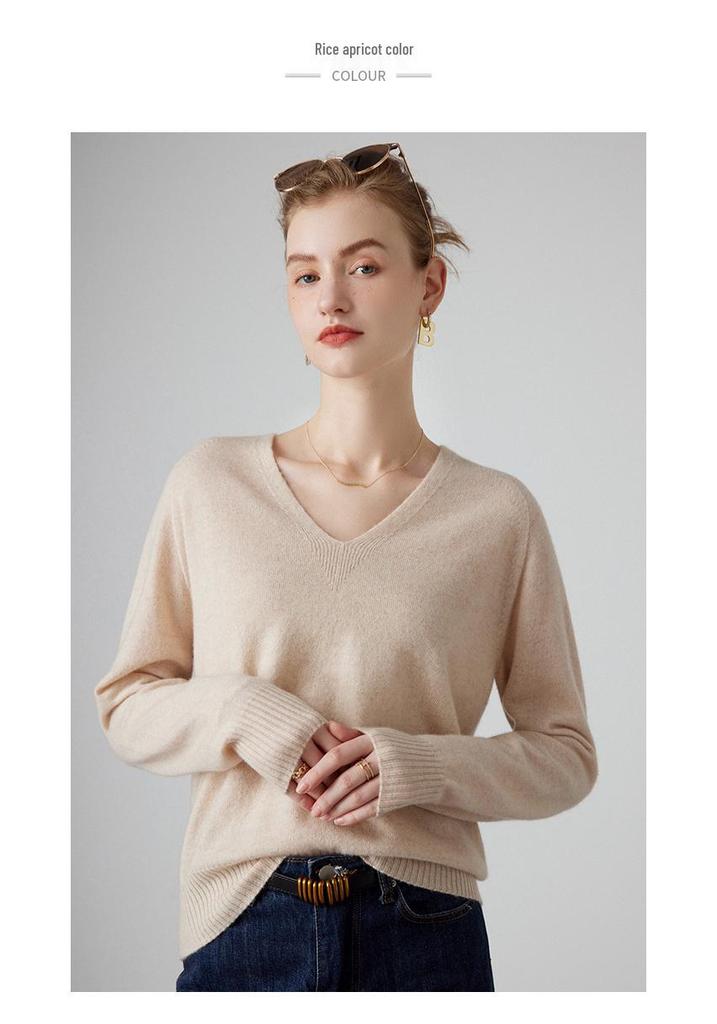 2023 Autumn/Winter Women's Cashmere V-Neck Loose Knit Sweater